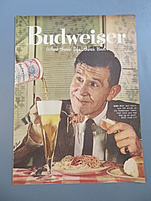 1958 Budweiser Beer With Man Having Spaghetti With Beer