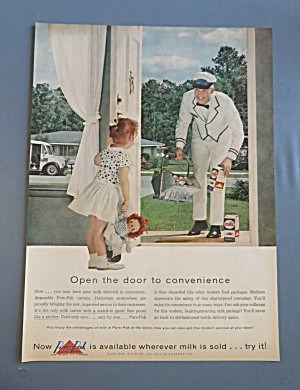 1959 Pure Pak Cartons With Milkman Delivering Milk