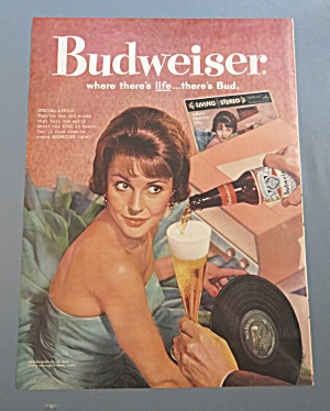 1960 Budweiser Beer With Woman Looking At Glass Of Beer