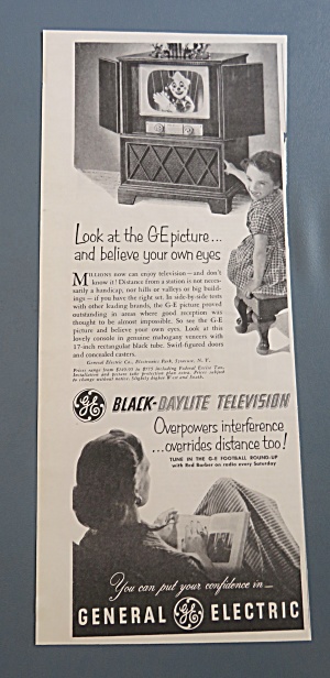 1951 General Electric Black Daylite Television W/girl