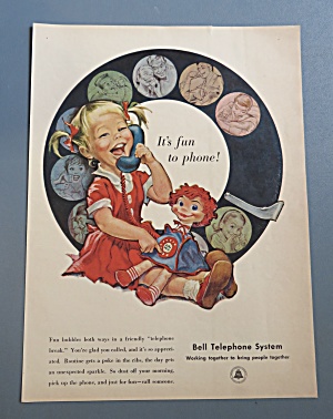 1958 Bell Telephone System W/ Little Girl & Play Phone