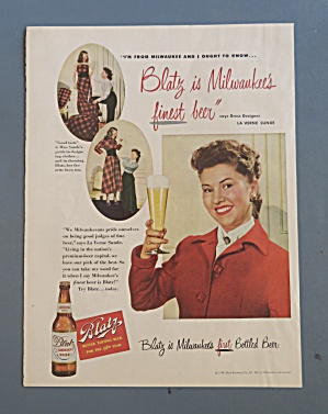 1949 Blatz Beer With Dress Designer La Verne Sunde