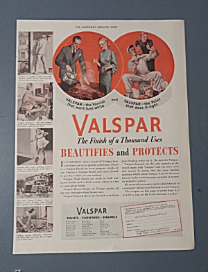 1938 Valspar Varnish With Man & Woman Using Varnish