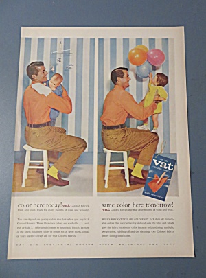 1957 Vat Colored Fabrics With Man & Baby In Two Scenes