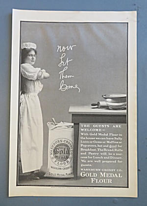 1908 Gold Medal Flour With Woman Standing By Flour