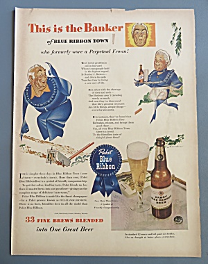 1943 Pabst Blue Ribbon Beer With Shopper Of Blue Ribbon