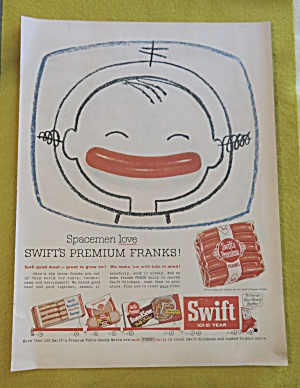 1956 Swift's Premium Franks With Boy As Space Boy