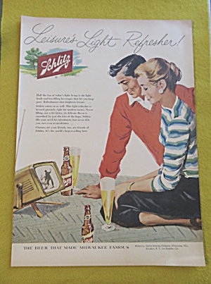 1956 Schlitz Beer With Man & Woman Watching Television