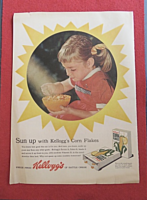 1957 Kellogg's Corn Flakes W/girl Eating Bowl Of Cereal