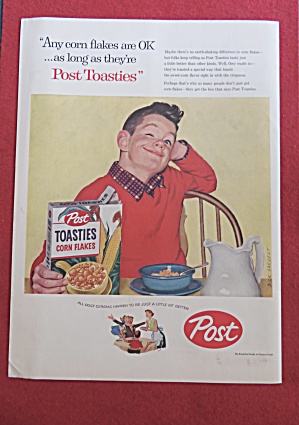 1957 Post Toasties Corn Flakes With Boy Smiling