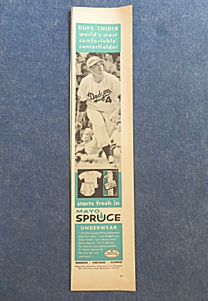 1957 Mayo Spruce Underwear With Baseball's Duke Snider