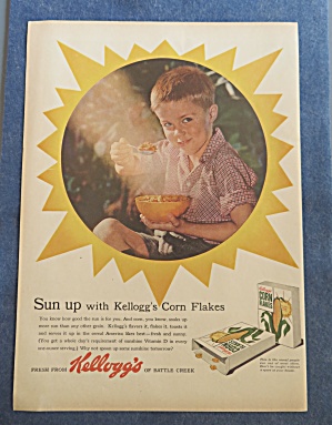1957 Kellogg's Corn Flakes W/boy Eating Bowl Of Cereal