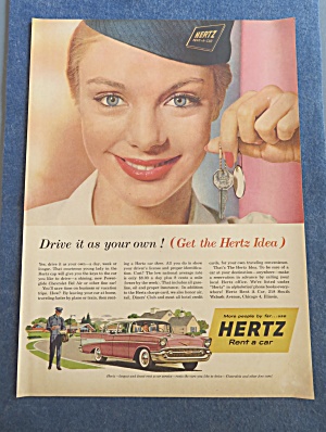 1957 Hertz Rent A Car With Woman Holding Key