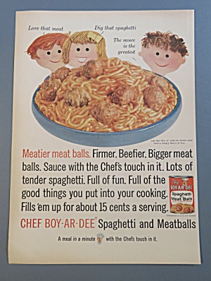 1960 Chef Boy Ar Dee Spaghetti & Meatballs With Bowl