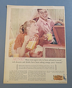 1961 Florida Orange Juice With Boy & Girl Drinking