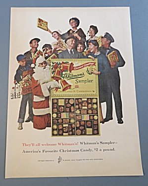 1961 Whitman's Sampler With Santa & A Group Of People