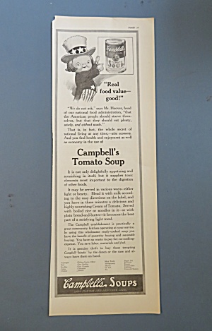 1917 Campbell's Tomato Soup With Uncle Sam Campbell Kid