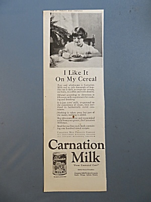 1920 Carnation Milk With Girl Pouring Over Cereal