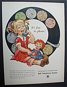 1958 Bell Telephone System W/ Little Girl & Play Phone