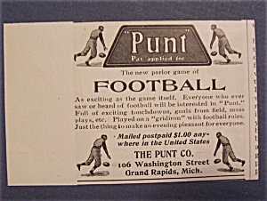 1904 Punt Football Ad With Parlor Football Game