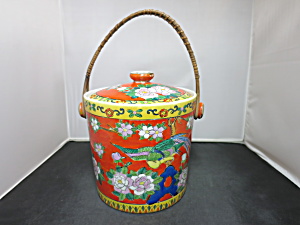Made In Japan Cookie Jar Canister Bird Floral Bail Handle