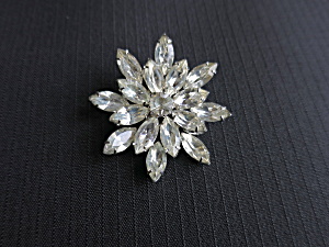 Rhinestone Pin Brooch Vintage Crystal Clear Silver Tone Unsigned