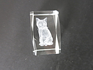3 D Laser Engraved Crystal Cat Paperweight
