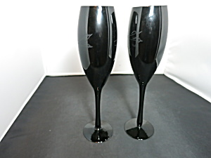 Black Amethyst Purple Champagne Footed Glass Flutes