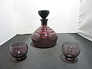 Vintage Art Glass Decanter And Cordials 3pc Set Serves 2