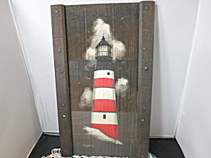 Vintage Lighthouse Painting On Wood Signed 17 Inches