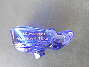 Souvenir Of Mohawk Trail Cobalt Blue Glass Shoe