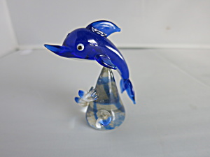 Miniature Blown Glass Dolphin Figurine Cobalt Blue
