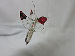Blown Glass Bird Ornament Hand Painted Red