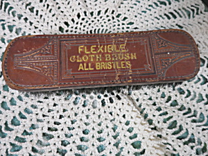 Antique Clothes Brush Tooled Leather Handle Flexible Bristles