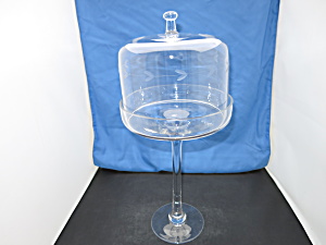 Etched Clear Glass Dome Pedestal Pastry Server 16 Inch
