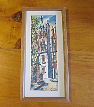 European Townscape Watercolor Painting Signed