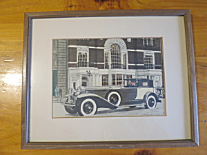 Phantom Rolls Royce Colored Lithograph 1928 Signed