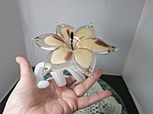 Murano Art Glass Lily Shaped Flower Curled Stem Paperweight