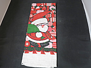 Vintage Santa Candy Christmas Linen Tea Towel Signed Lemanska