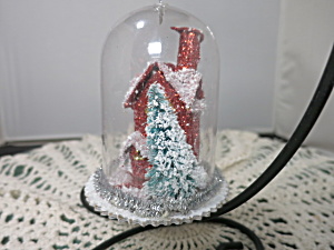 House Bottle Brush Tree Crafted Inside Plastic Dome Ornament