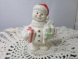 Vintage Lenox Snowman Figurine Santa Hat Presents 3.5 Inches