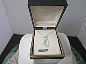 Vintage Ab Teardrop Pear Pendant 18 Inches Sterling Silver Chain