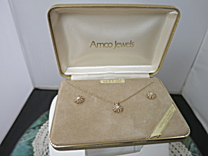 Amco Jewels Diamond Filigree Earring & Necklace 3pc Set Genuine