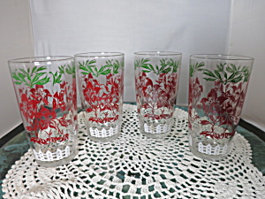 Vintage Floral Fence Drinking Glasses Set Of Four 12 Fluid Ounces