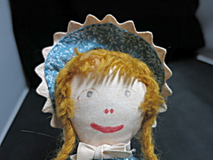 Vintage Cloth Doll With Yarn Braided Hair Painted Face