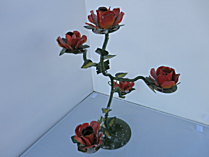 Vintage Rod And Cast Iron Candelabra Rose Floral