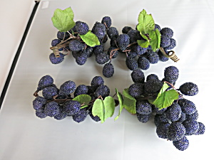 Vintage Glass Bead Berry Purple Grape Cluster Set Of 4