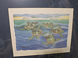 Vintage First Swim By Paul Brent Framed Print 1992 Turtle