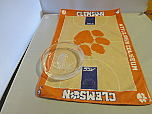 Clemson Littlejohn Coliseum Towel And Tiger Clear Glass Dish Lot