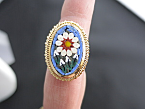 Vintage Italian Micro Mosaic Oval Floral Ring Size 7